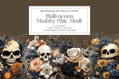 Watercolor Halloween Shabby Chic Skull Clipart Product Image 1