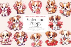 47 Watercolor Valentine Puppy Stickers Clipart Product Image 1