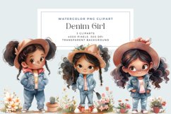 Watercolor Cute Denim Girl Clipart Product Image 1