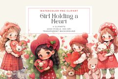 Watercolor Girl Holding a Heart Clipart Product Image 1