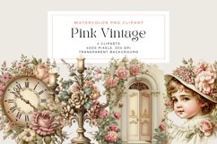 4 Watercolor Pink Vintage Clipart Product Image 1