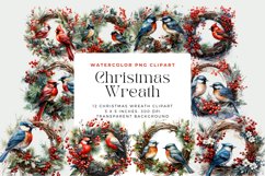 12 Watercolor Christmas Wreath Clipart Product Image 1