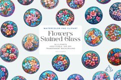 Watercolor Pastel Flowers Stained Glass Clipart Bundle Product Image 1
