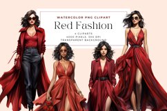 4 Watercolor Red Fashion Clipart Product Image 1