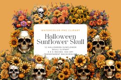 12 Watercolor Halloween Sunflower Skull Clipart Product Image 1