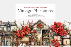 4 Watercolor Vintage Christmas Clipart Product Image 1