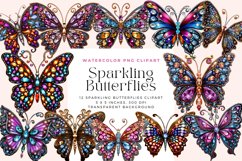 12 Watercolor Sparkling Butterflies Clipart Product Image 1