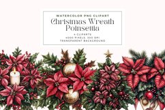 Watercolor Christmas Wreath Poinsettia Clipart Product Image 1