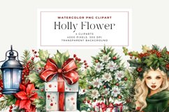 4 Watercolor Holly Flower Clipart Product Image 1
