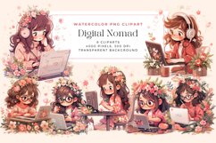 Watercolor Digital Nomad Girl Clipart Product Image 1
