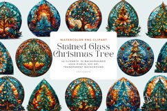 Watercolor Stained Glass Christmas Tree Clipart Bundle Product Image 1