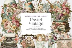 Watercolor Pastel Vintage Clipart Bundle Product Image 1