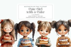 Watercolor Cute Girl with a Cake Clipart Product Image 1