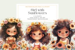 Watercolor Girl with Sunflowers Clipart Product Image 1