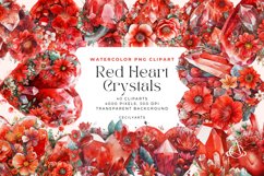Watercolor Red Heart Crystals Clipart Bundle Product Image 1