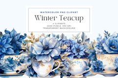 4 Watercolor Winter Teacup Clipart Product Image 1