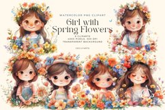 Watercolor Girl with Spring Flowers Clipart Bundle Product Image 1