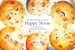 6 Watercolor Happy Moon Clipart Bundle Product Image 1