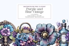 Watercolor Purple and Blue Vintage Clipart Product Image 1