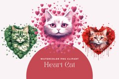 3 Watercolor Heart Cat Clipart Product Image 1