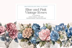 Watercolor Blue and Pink Vintage Roses Clipart Product Image 1