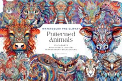 35 Watercolor Patterned Animals Clipart Product Image 1