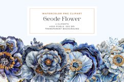 Watercolor Blue and Gold Geode Flower Clipart Product Image 1