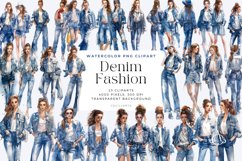 Watercolor Denim Fashion Clipart Bundle Product Image 1