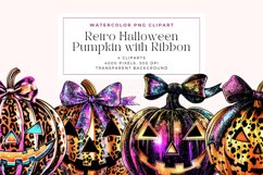 Watercolor Retro Halloween Pumpkin with Ribbon Clipart Product Image 1