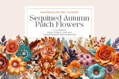 4 Watercolor Sequined Autumn Patch Flowers Clipart Product Image 1