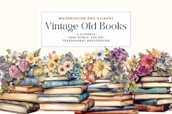 4 Watercolor Vintage Floral Books Clipart Product Image 1