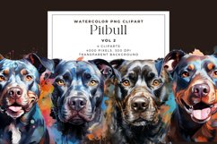 4 Watercolor Pitbull Clipart Product Image 1