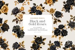 Watercolor Colored Pencil Black and Gold Rose Clipart Bundle Product Image 1