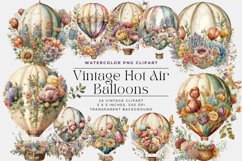 28 Watercolor Vintage Hot Air Balloons Clipart Product Image 1