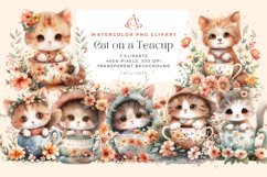 Watercolor Cat on a Teacup Clipart Product Image 1