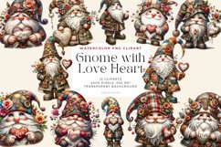 12 Watercolor Gnome with Love Heart Clipart Product Image 1