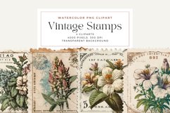 4 Watercolor Vintage Stamps Clipart Product Image 1