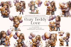 Watercolor Cozy Teddy Love Clipart Bundle Product Image 1