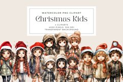 4 Watercolor Christmas Kids Clipart Product Image 1