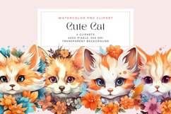 4 Watercolor Cute Cats Clipart Product Image 1