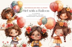 Watercolor Girl with a Balloon Clipart Bundle Product Image 1