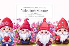 Watercolor Valentine Gnome Stickers Clipart Product Image 1