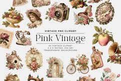 92 Watercolor Pink Vintage Clipart Product Image 1