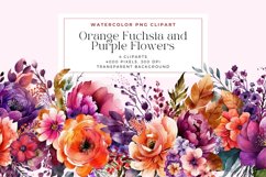 Watercolor Orange Fuchsia and Purple Flowers Clipart Product Image 1