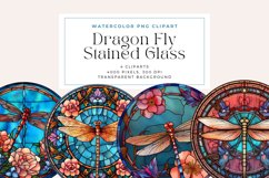 Watercolor Dragon Fly Stained Glass Clipart Product Image 1