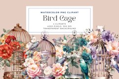 4 Watercolor Bird Cage Clipart Product Image 1