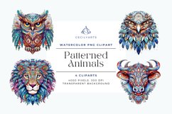 4 Watercolor Patterned Animals Clipart Product Image 1