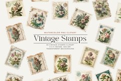 36 Watercolor Vintage Stamps Clipart Product Image 1