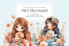 Watercolor Girl Mermaid Clipart Product Image 1