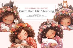 Watercolor Curly Hair Girl Sleeping Clipart Product Image 1